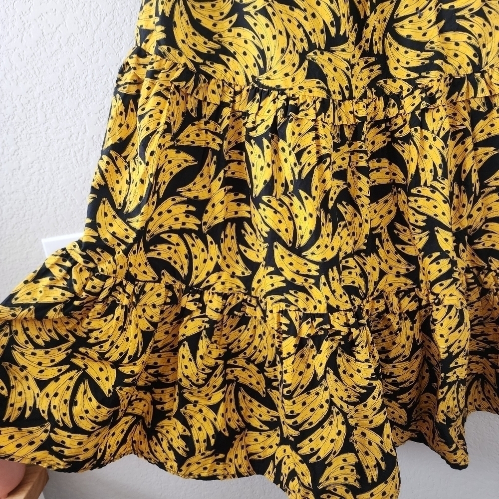 Farm Rio Spotted Bananas Puff One Shoulder Tiered Ruffle Midi Dress Beach S - Picture 7 of 13